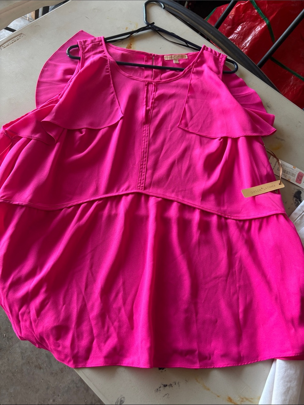 Gibson Hot Pink Ruffle Camisole Tank Top